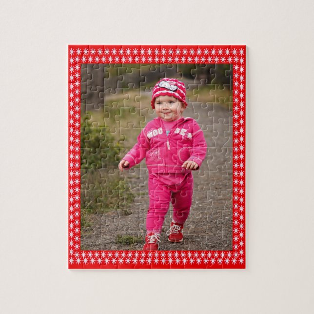 White Stars Red Frame Image Your Photo Jigsaw Puzzle (Vertical)
