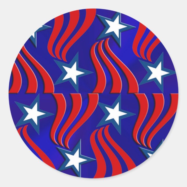 White Stars, Red Stripes and Blue Background Classic Round Sticker (Front)