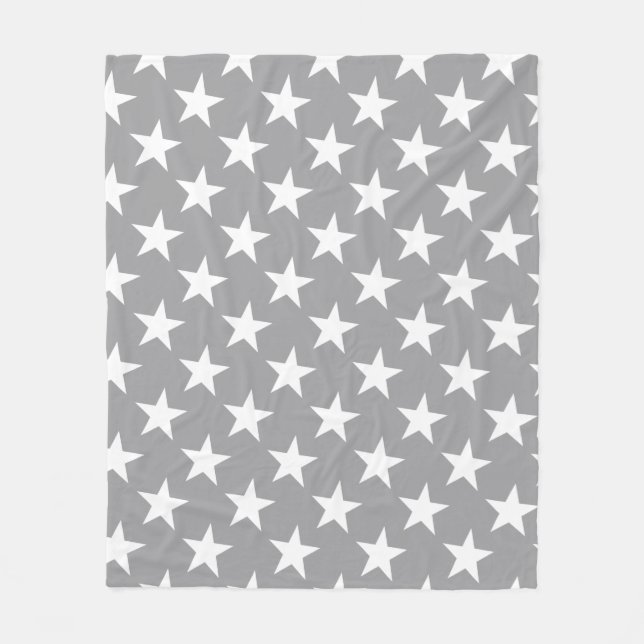 White Stars Stylish Grey Colour Star Design Modern Fleece Blanket (Front)