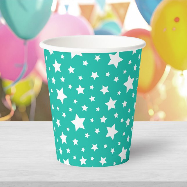 White Stars with Editable Background Colour Paper Cups (Creator Uploaded)