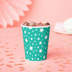 White Stars with Editable Background Colour Paper Cups