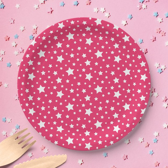 White Stars with Editable Background Colour Paper Plate (Creator Uploaded)