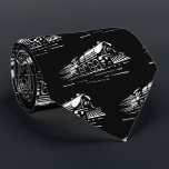 White Steam Train Engine on Black  Tie<br><div class="desc">White Steam Train Engine on Black Tie - - see my store for lots more great Train Gifts.</div>