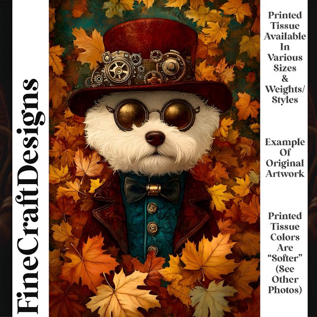 White Steampunk Whimsy Cute Dog T1 Decoupage Tissue Paper (Creator Uploaded)