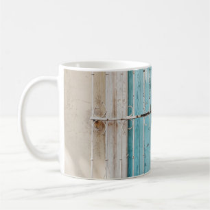 White steel window grill coffee mug