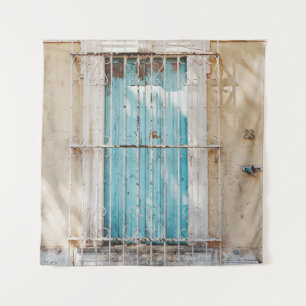 White steel window grill tapestry
