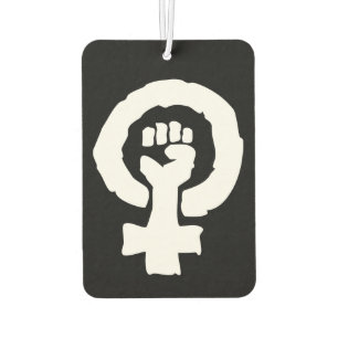 White stencil Universal Female symbol on Black Car Air Freshener