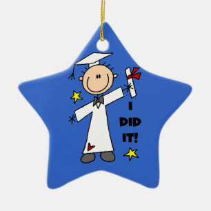 White Stick Figure Male Graduate Ceramic Ornament