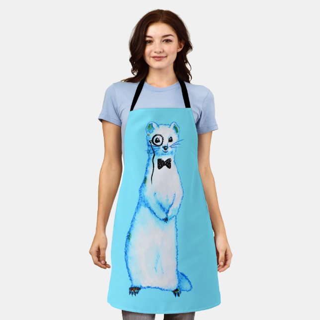 White Stoat Ermine Cute Ferret Lover Art Apron (Worn)