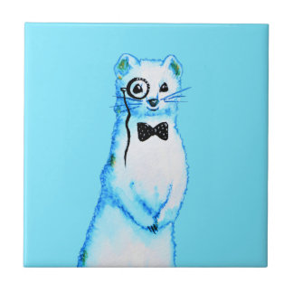 White Stoat Ermine Cute Ferret Lover Art Ceramic Tile