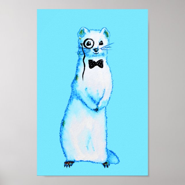 White Stoat Ermine Cute Ferret Lover Art Poster (Front)