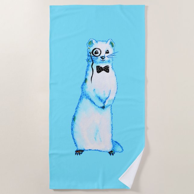 White Stoat Ermine Cute Mustelid Ferret Lover Art Beach Towel (Front)