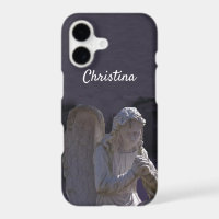 White Stone Christian Angel Statue Deep Purple