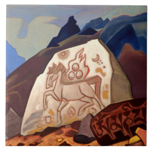 “White Stone - Horse of Happiness” by Nicholas Roe Ceramic Tile