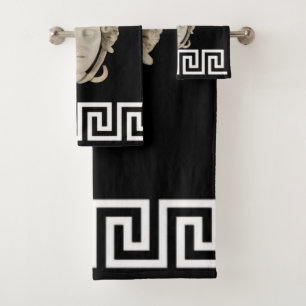 White Stone Medusa Greek Key Designer  Bath Towel Set