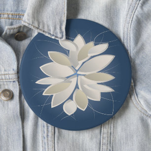 white stone petals 6 cm round badge