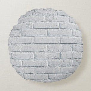 White stone wall bricks pattern round cushion