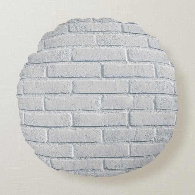 White stone wall bricks pattern round cushion (Front)