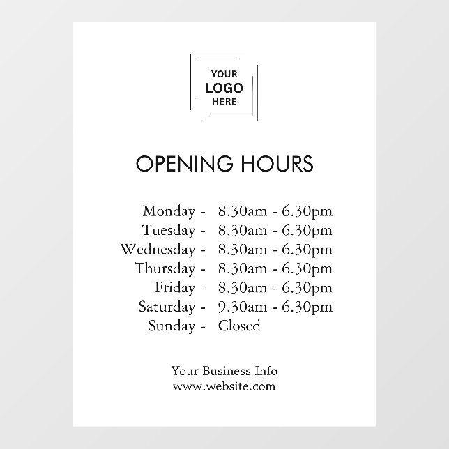 White Store Hours | Business Logo Opening Times (Sheet)