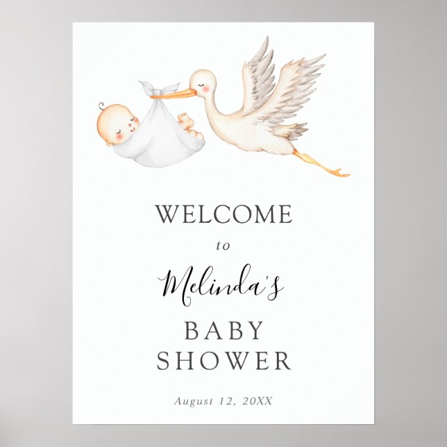 White Stork Baby Shower Welcome Poster (Front)
