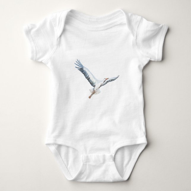 White stork flying   baby bodysuit (Front)