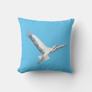 White stork flying   cushion