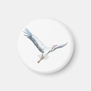 White stork flying  magnet