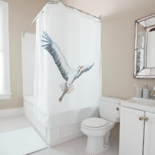 White stork flying  shower curtain