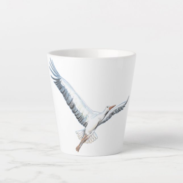 White stork flying Small  latte mug (Front)