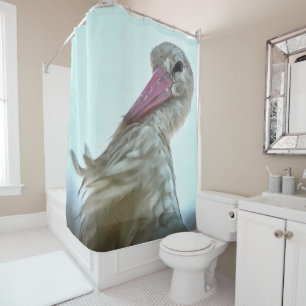 White Stork With Incredulous Expression Animal Art Shower Curtain
