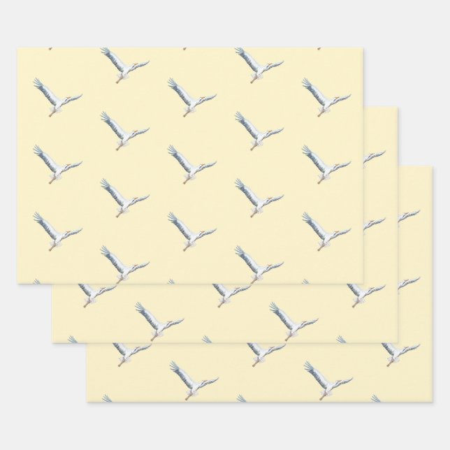 White storks flying   wrapping paper sheet (Set)