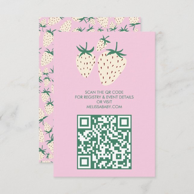 White Strawberry Cute Pineberry BABY SHOWER QRcode Enclosure Card (Front/Back)