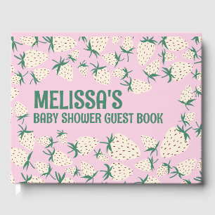 White Strawberry Cute Pineberry CUSTOM BABY SHOWER Guest Book