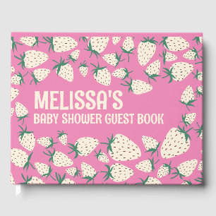 White Strawberry Cute Pineberry CUSTOM BABY SHOWER Guest Book