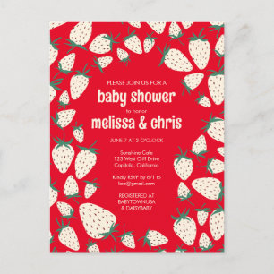 White Strawberry Cute Pineberry CUSTOM BABY SHOWER Invitation Postcard