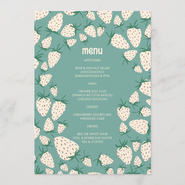 White Strawberry Cute Pineberry HAND DRAWN CUSTOM  Menu (Front)