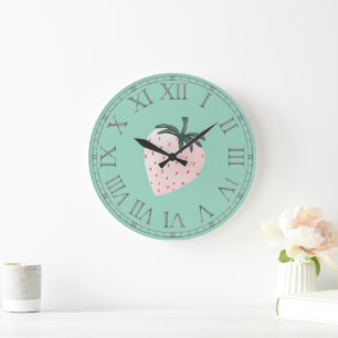 White Strawberry Fruit Large Clock