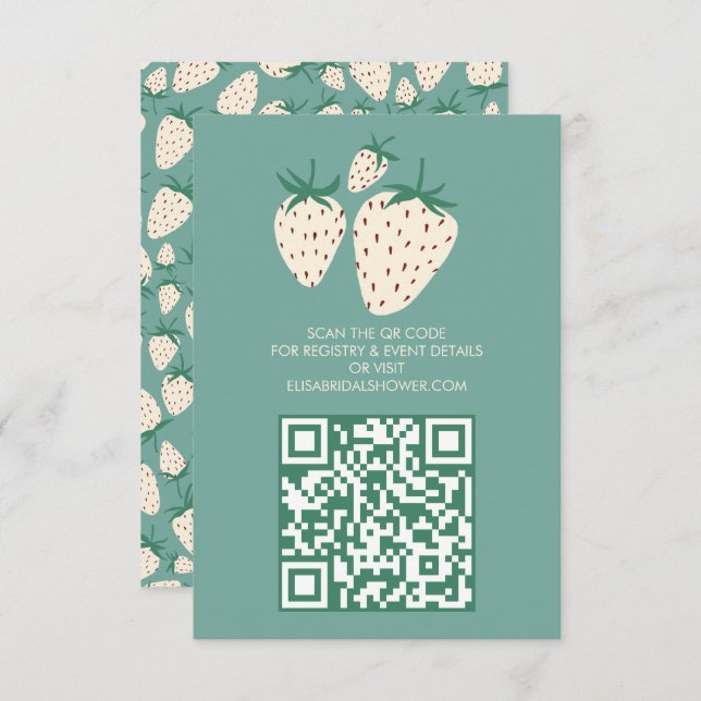 White Strawberry Pineberry BRIDAL SHOWER QR code Enclosure Card (Front/Back)
