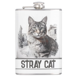 White Stray Cat Hip Flask