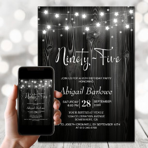 White String Lights Black Wood 95th Birthday Invitation