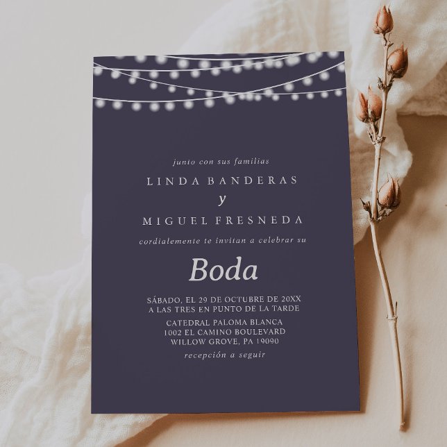 White String Lights Boda Spanish Wedding Invitation (Creator Uploaded)