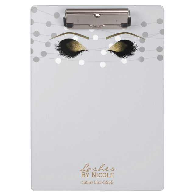White String Lights Gold Makeup Eyes Lashes Modern Clipboard (Front)