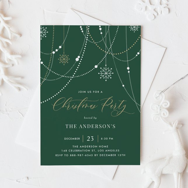 White String Lights Green Christmas Party  Invitation (Creator Uploaded)