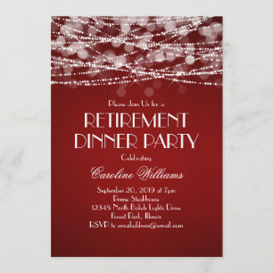 White String Lights on Red Retirement Invitation