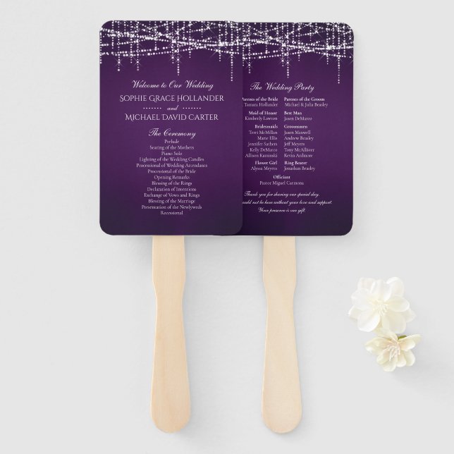White String Lights on Royal Purple Hand Fan (Front and Back)