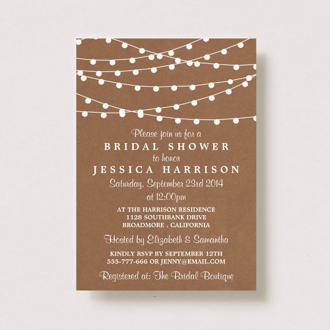 White String Lights On Rustic Kraft Bridal Shower Invitation (Creator Uploaded)