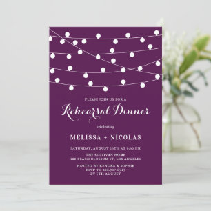 White String Lights Purple Rehearsal Dinner Invitation