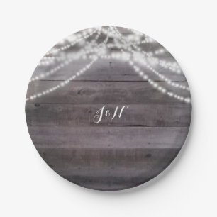 White String lights & Rustic Wood Paper Plate
