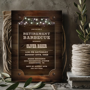 White String Lights Wood Retirement Barbecue Invitation