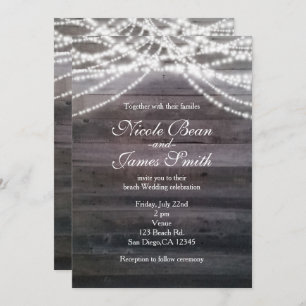White String lights & Wood Wedding Invitations